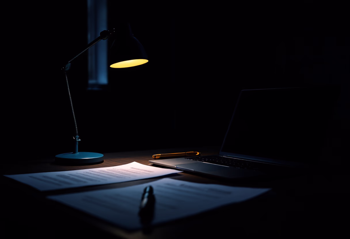 [background image] image of a work desk with a laptop and documents (for a ai legal tech company)